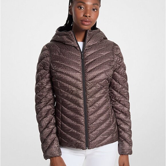 MICHAEL Michael Kors Reversible Packable Hooded Chevron Jacket size S New - Picture 2 of 12